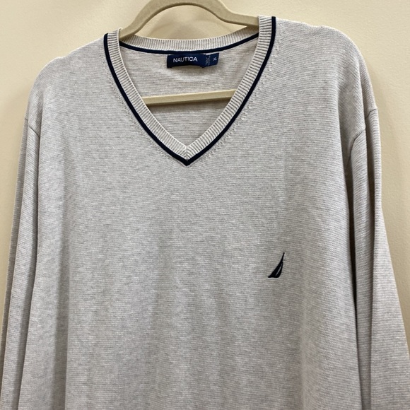 Nautical XL gray v neck cotton long sleeve sweater - Picture 3 of 5